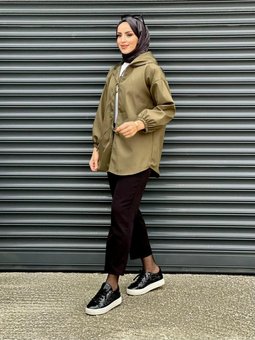 Haki Kapüşonlu Önü Baglamalı Kimono