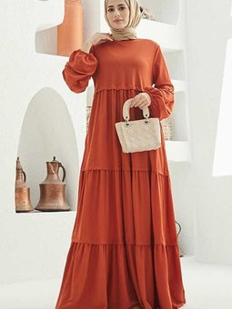 6510 Ancelina Büzgülü Elbise Tarçın