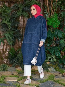 6620 Kapşonlu Cepli Kap Lacivert