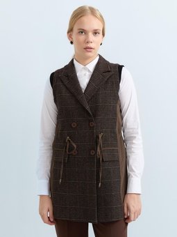 Kumaş Mixli Kruvaze Yelek Lacivert