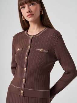 Merserize Triko Düğme Detay Kısa Hırka 1115 Kahverengi