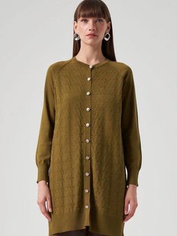 Merserize Triko Kazayağı Hırka 1111 Haki