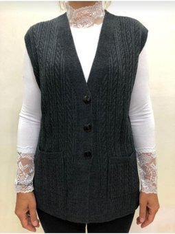 Cepli Düğmeli Kışlık Desenli Yün Anne Yeleği