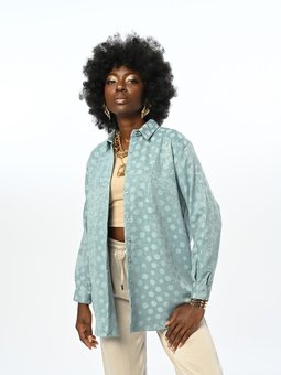 Yuvarlak Desenli Oversıze Büyük Bedene Ve Tesettüre Uygun Gömlek