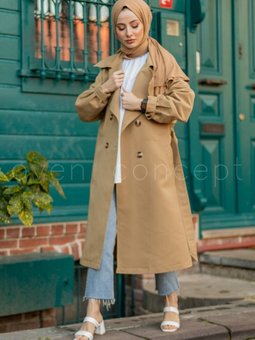 Kol Kemerli Trençkot Camel