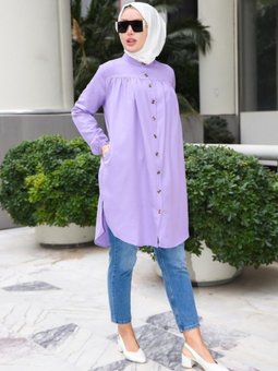 Lila Yandan Cepli Düğmeli Tunik