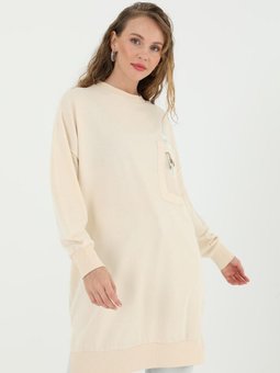 Gri İki İplik Kumaş Cep Ve Yazı Detaylı Sweatshirt