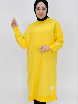 Sarı İp Kumaş Uzun Boy Basic Sweatshirt