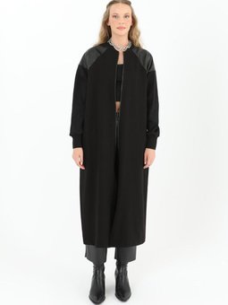 Siyah İki İplik Kumaş Deri Garnili Kap