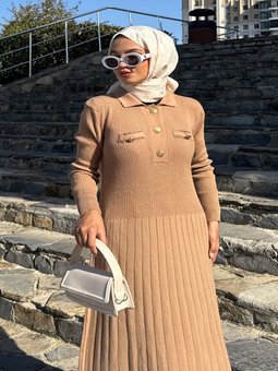 Kamel Dügmeli Fitilli Elbise