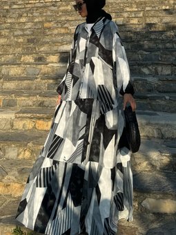 Siyah Desenli Oversize Yazlık Viskon Elbise