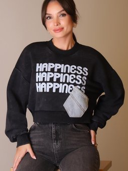Siyah Kot Cep Detaylı Sweatshirt