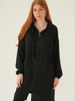 6686 1 Kapüşonlu Kısa Kap Siyah