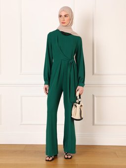 Aerobin Yandan Bağlama Detaylı Tulum Zümrüt Yeşili