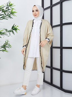 Püsküllü Düz Krem Kap