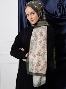 Trio Dallı Desenli Haki Şal