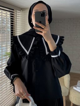 2066 Fırfır Yakalı Gömlek Siyah