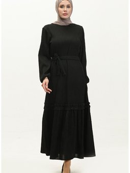Belgüzar Eteği Büzgülü Elbise Nzr003a 03 Siyah