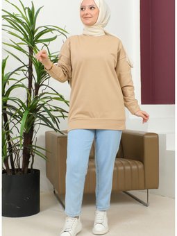 Düz Spor Sweatshirt 2022 06 Bej