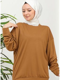 Düz Spor Sweatshirt 2022 11 Karamel