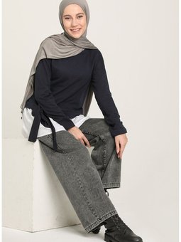 Gömlek Garnili Sweatshirt 3346 03 Lacivert Beyaz