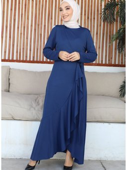 Yandan Bağlamalı Volanlı Elbise 1907 09 İndigo