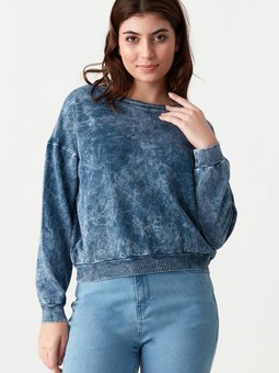 Mavi Asit Yıkamalı Oversize Sweatshirt