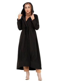Kapüşonlu Eteği Volanlı Siyah Trençkot