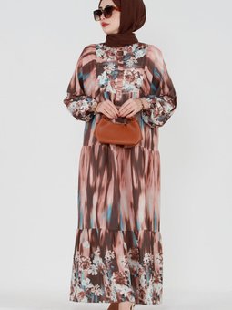 Robalı Bahar Elbise Kahverengi