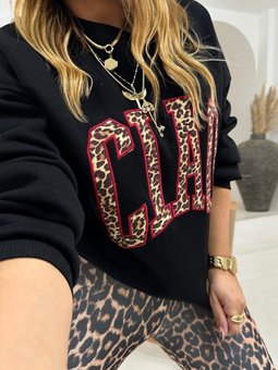 Siyah Ciao Leopar Yazı Apikeli Sweatshirt