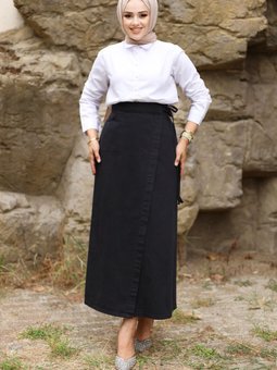 Yandan Bağlamalı Kot Etek Tsd240615 Siyah