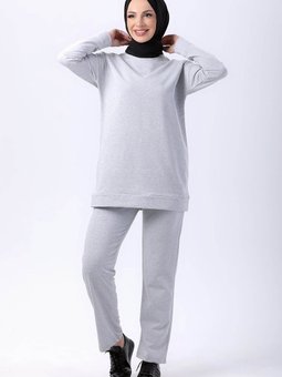 Düz Bisiklet Yaka Gri Eşofman Takımı 13010