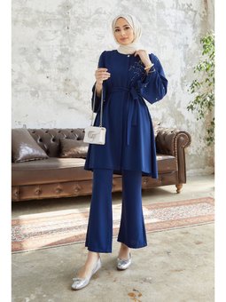 Rina Tunik Pantolon İndigo Takım