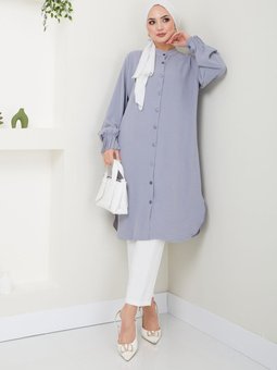 Gri Ayrobin Nervürlü Tunik