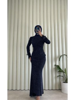 Yenı Sezon Işıltılı Tüy Detaylı Parıltılı Tesettur Abıye