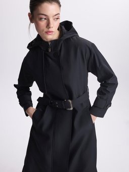 Kapüşonlu Kol Ve Kemer Detaylı Siyah Trençkot 13528