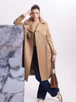 Kruvaze Yaka Düğme Detaylı Trençkot