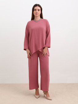 Büyük Beden Asimetrik Kesim Aerobin Koyu Gül Takım