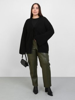 Büyük Beden Bağlama Detaylı Triko Siyah Hırka