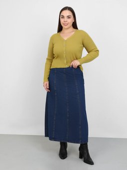 Büyük Beden Cuplu Denim Mavi Etek