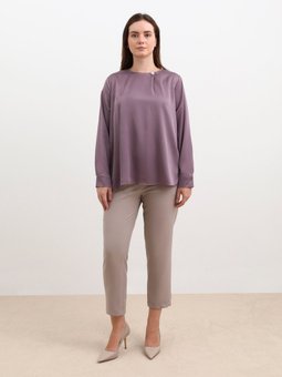 Büyük Beden Taş Detaylı Saten Lavanta Bluz