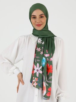 Çiçek Desenli Haki Şal