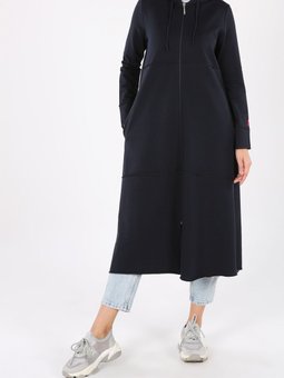 Lacivert Pamuklu Kapüşonlu Hırka