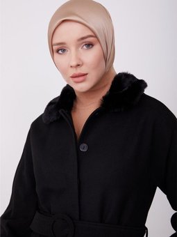 Seyyar Kürklü Fit Manto 23k8603 Siyah