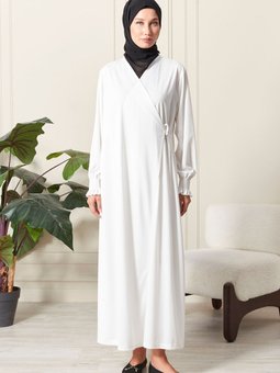 Kol Detaylı Kruvaze Yaka Biyeli Yandan Bağlamalı Namaz Elbisesi