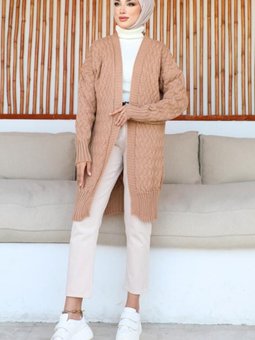 370 Desenli Triko Hırka Camel