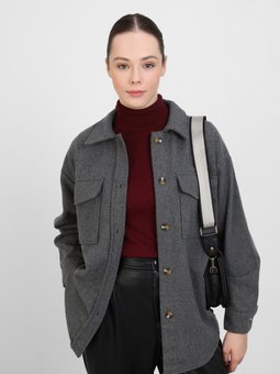 Oversize Cep Detaylı Kaşe Ceket Gri