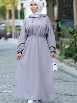 Lidya Beli Lastikli Kapüşonlu Elbise 586 Gri