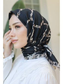 Nell Desenli Soft Siyah Eşarp