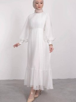 Janjan Piliseli Elbise Beyaz Nikah Abiye Elbisesi